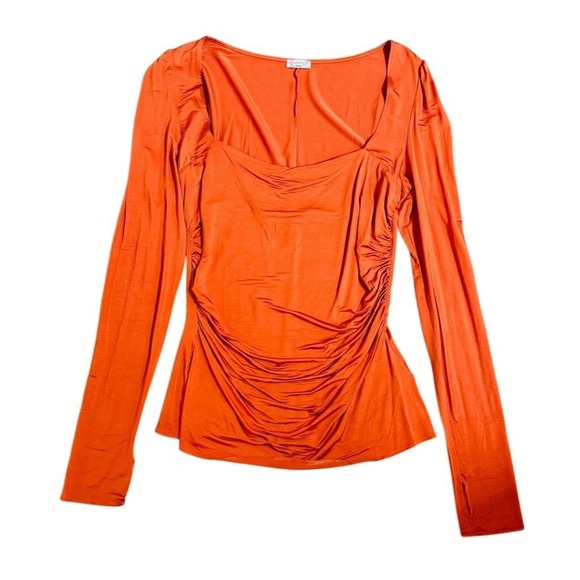 Intimately Free People Women's Orange Ruched L/S Blouse L bohemian career comfy - Picture 1 of 8